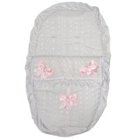 Broderie Anglaise White/Pink Car Seat Footmuff/Cosytoes With Bows & Lace